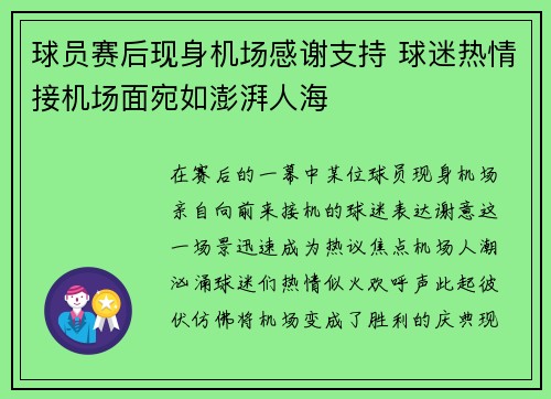 球员赛后现身机场感谢支持 球迷热情接机场面宛如澎湃人海 球员赛后现身机场感谢支持 球迷热情接机场面宛如澎湃人海