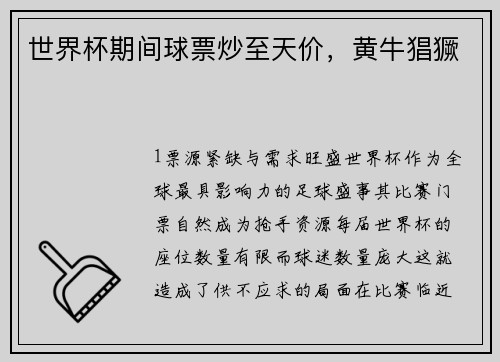 世界杯期间球票炒至天价，黄牛猖獗